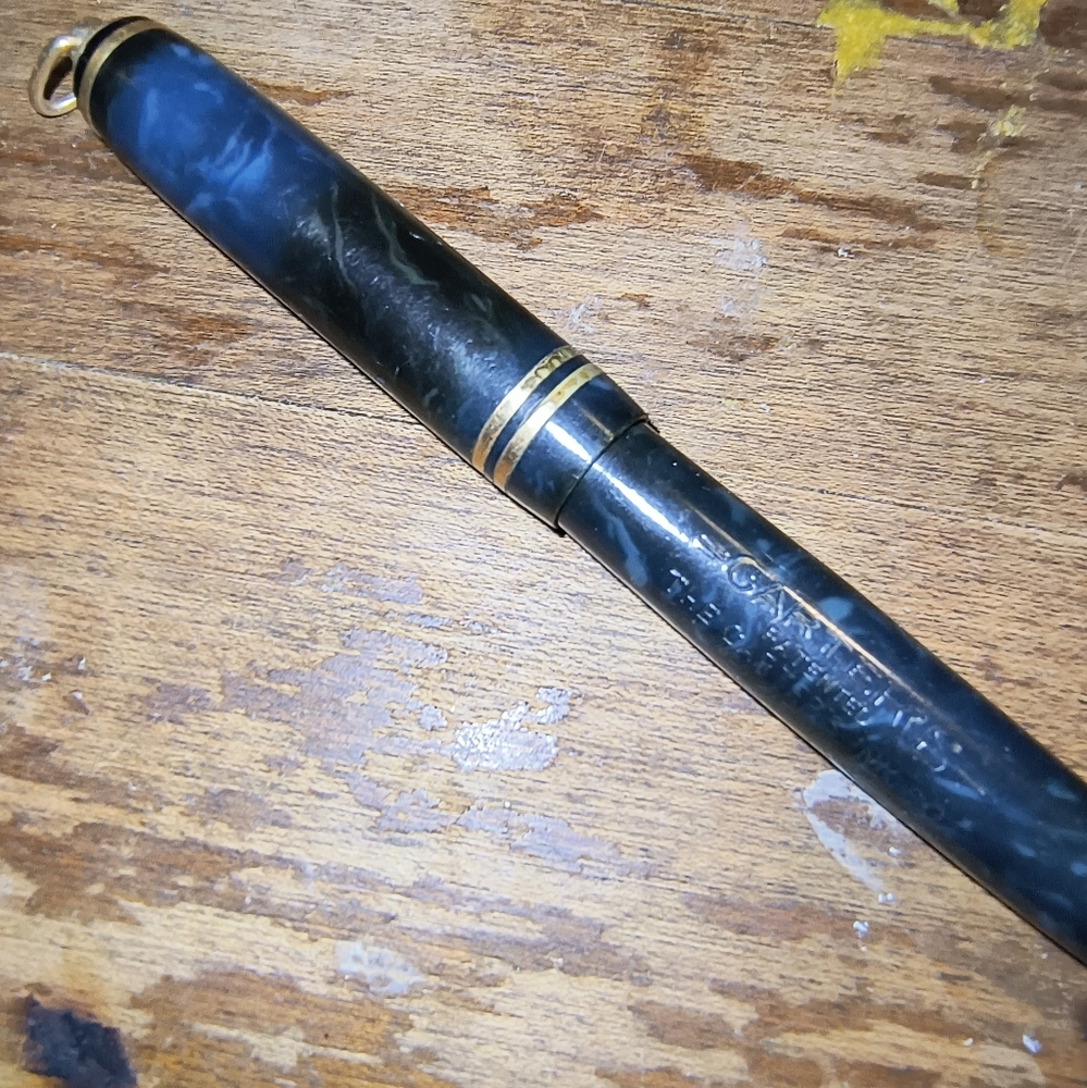 Carter's Vintage Blue Marble Vest Pocket Fountain Pen-flexible fine